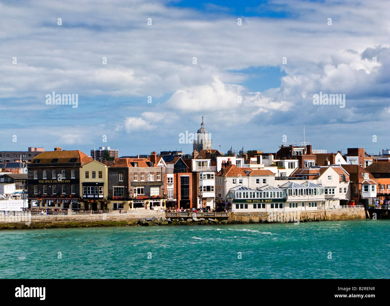 Pubs and the Semaphore Tower on the waterfront at the entrance to Portsmouth Harbour Hampshire England UK Stock Photo