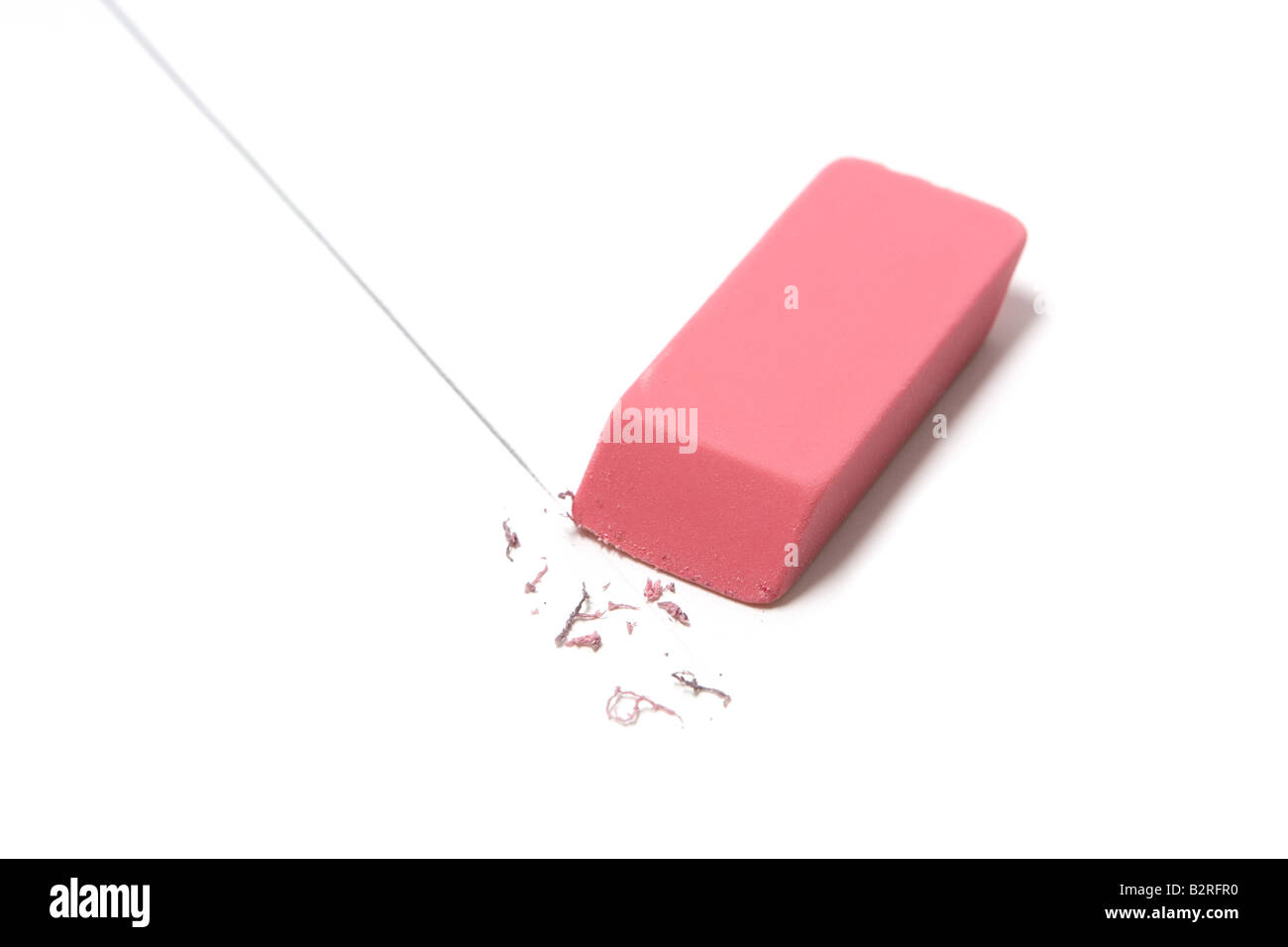Still life showing a common school supply a standard pink eraser erasing a pencil line  Stock Photo