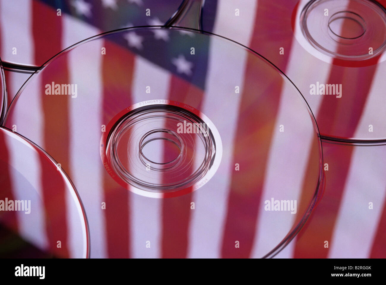 Retro Image of a stack of cd's reflecting the American Flag USA Stock ...