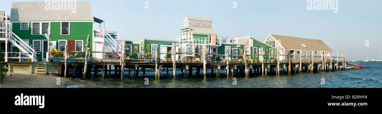 Panorama of an old New England fisherman's wharf (Captain Jack's Wharf