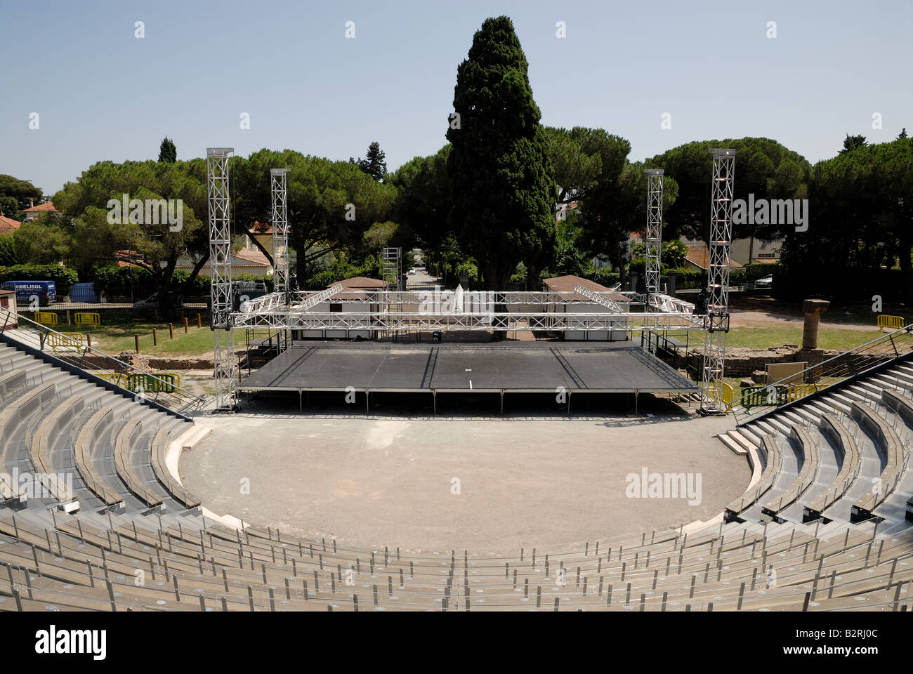 Open air theater build in the Roman Amphitheater, Frejus, France Stock Photo