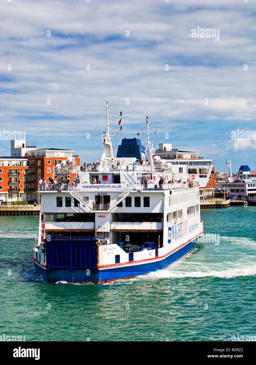 Isle of Wight car ferry leaving Gunwharf Quay, Portsmouth Harbour, Hampshire, England UK Stock Photo