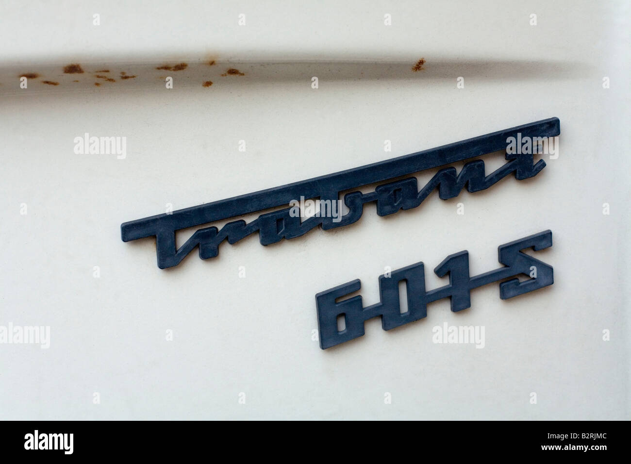 Name plate of a Trabant or 'Trabi,' the car made in the former East Germany. Stock Photo
