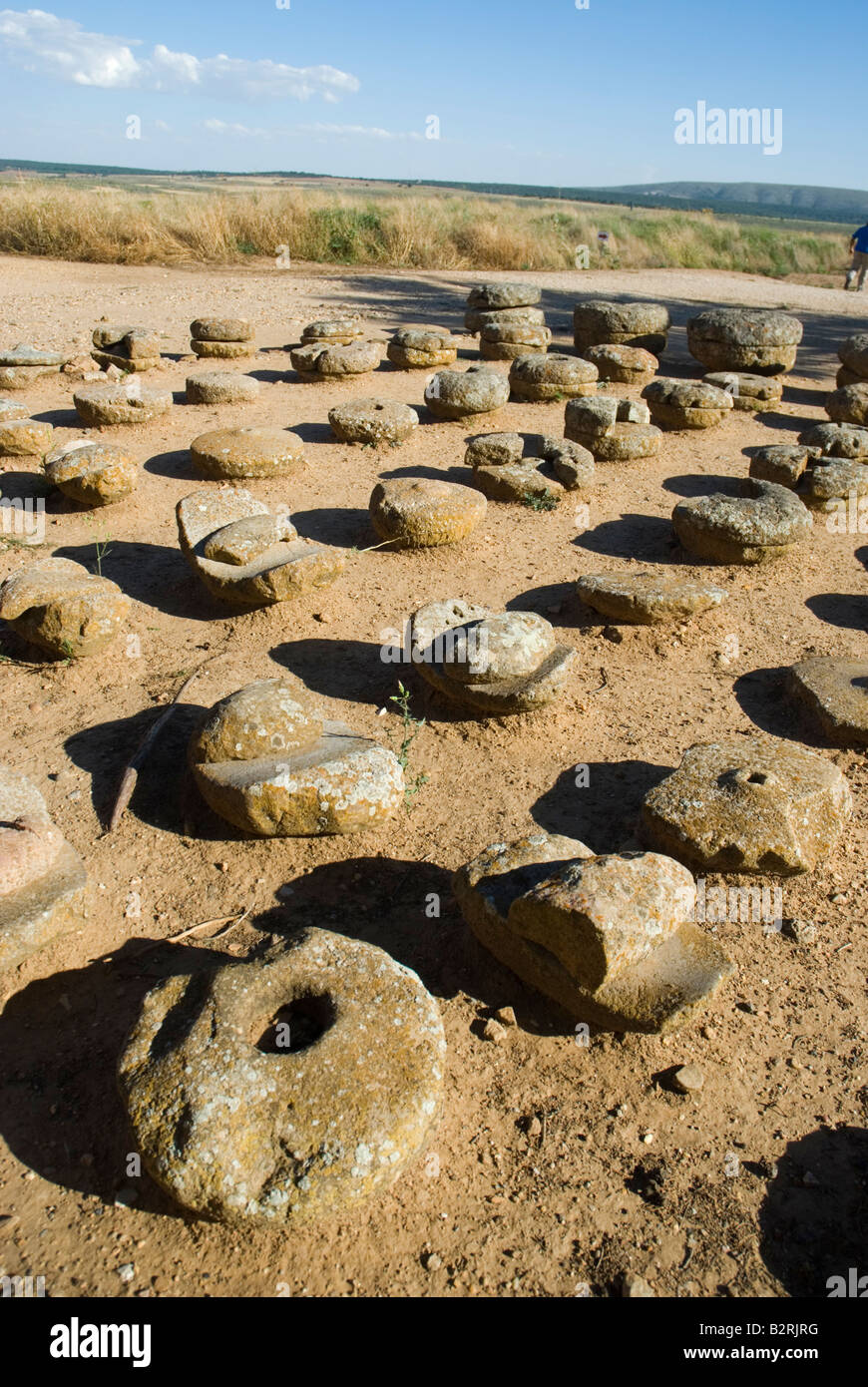 Millstones in Ruins of NUMANTIA near Garray SORIA PROVINCE Castile and Leon region SPAIN Stock Photo