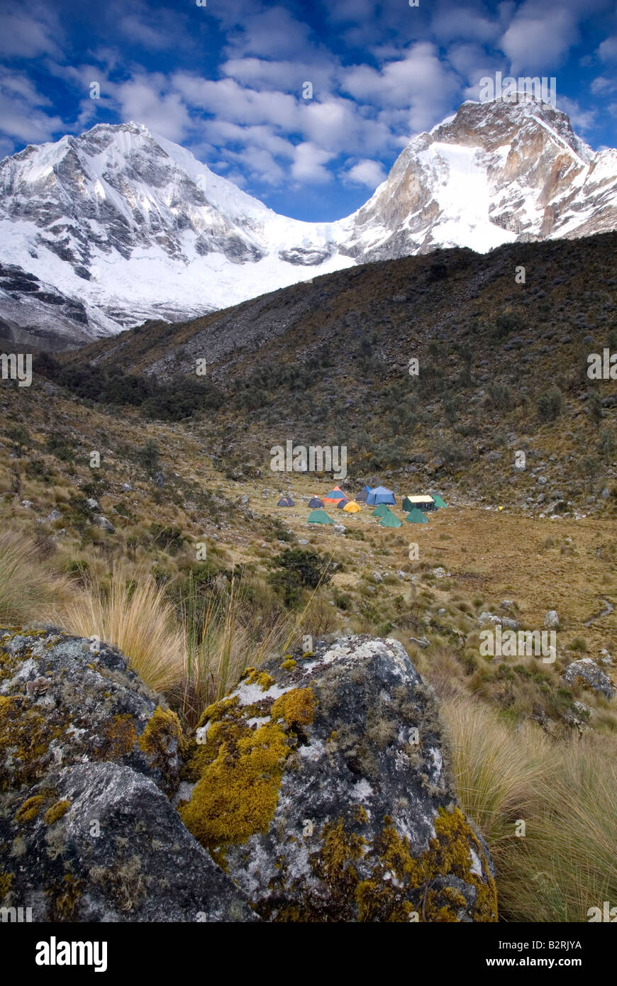 North face (Anqosh Face) of Huascarán Sur and northeast face of Huascarán Norte Stock Photo