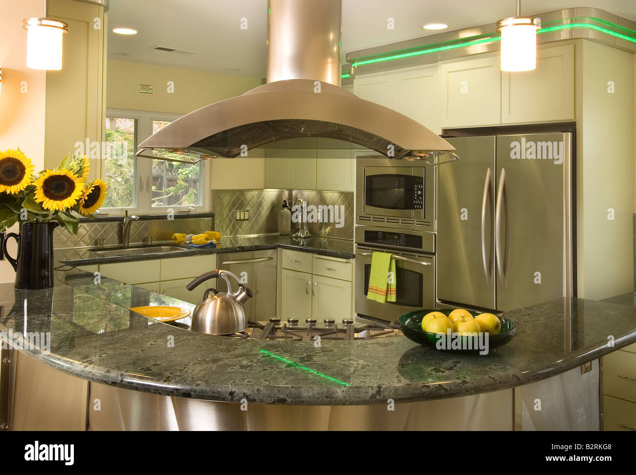 Diner style kitchen with neon lights Stock Photo Alamy