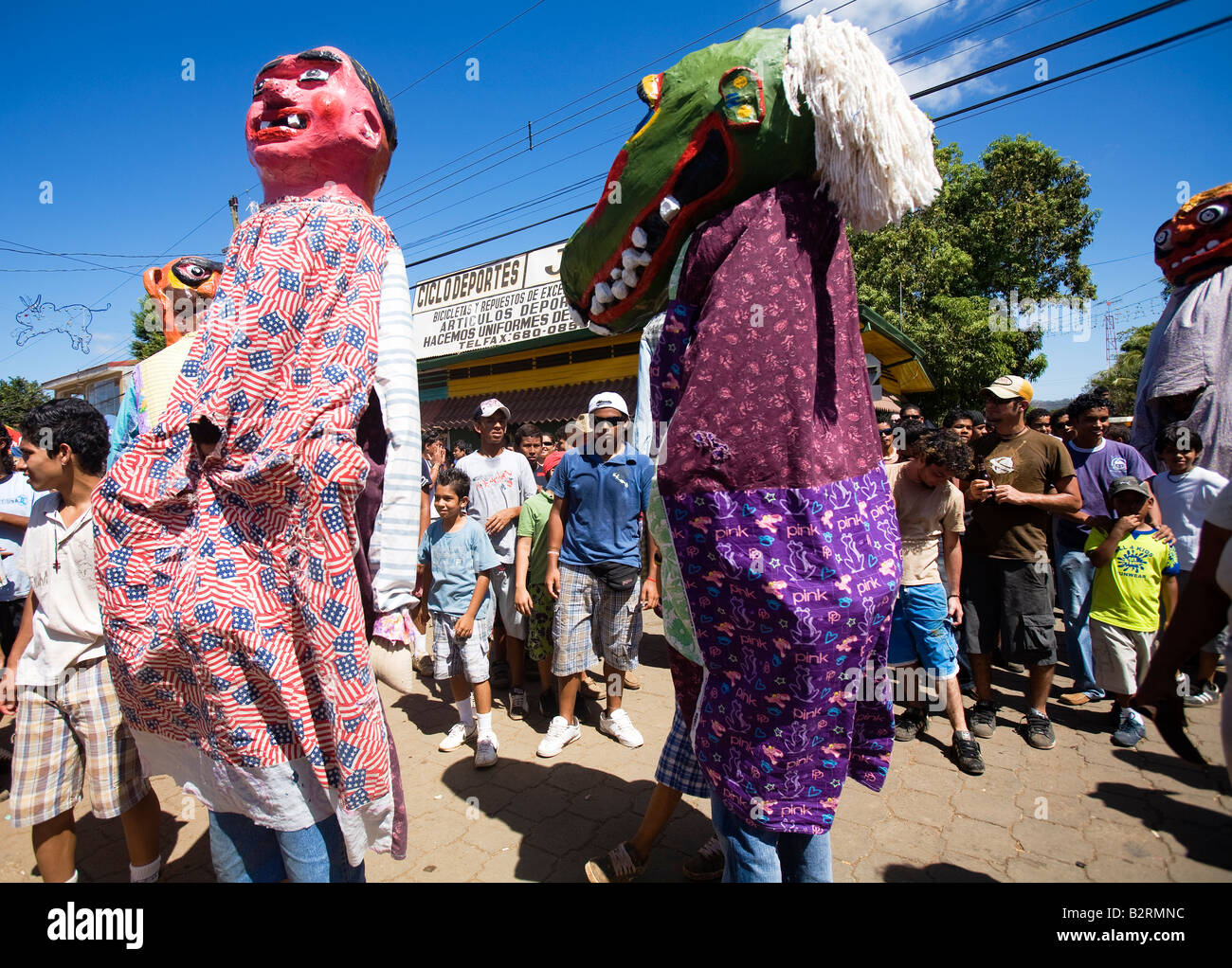 Giant puppets are a part of carnival and fiesta in Santa Cruz in Guanacaste. They are made from papier mache Costa Rica Stock Photo