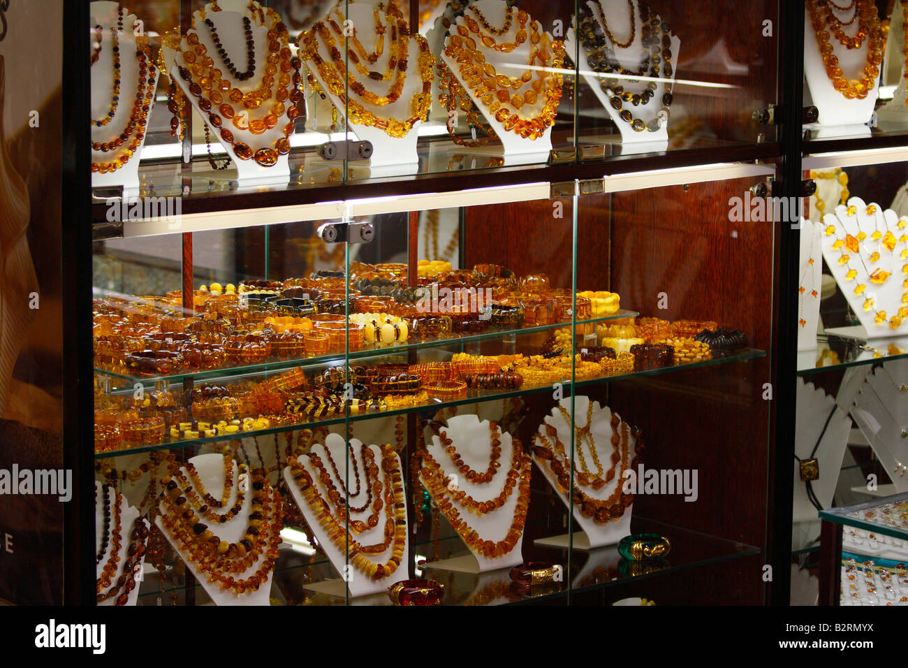 A collection of the amber jewelry offered for sale to Prague's visitors Stock Photo Alamy