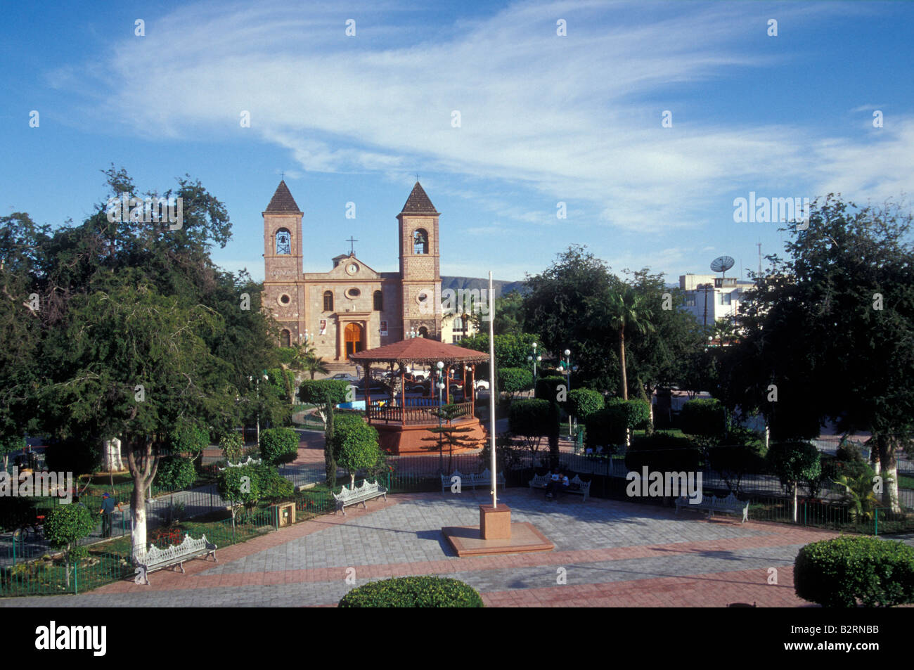 The main square and Catedral de Nuestra Senora de la Paz cathedral in the city of La Paz, Baja California Sur, Mexico Stock Photo