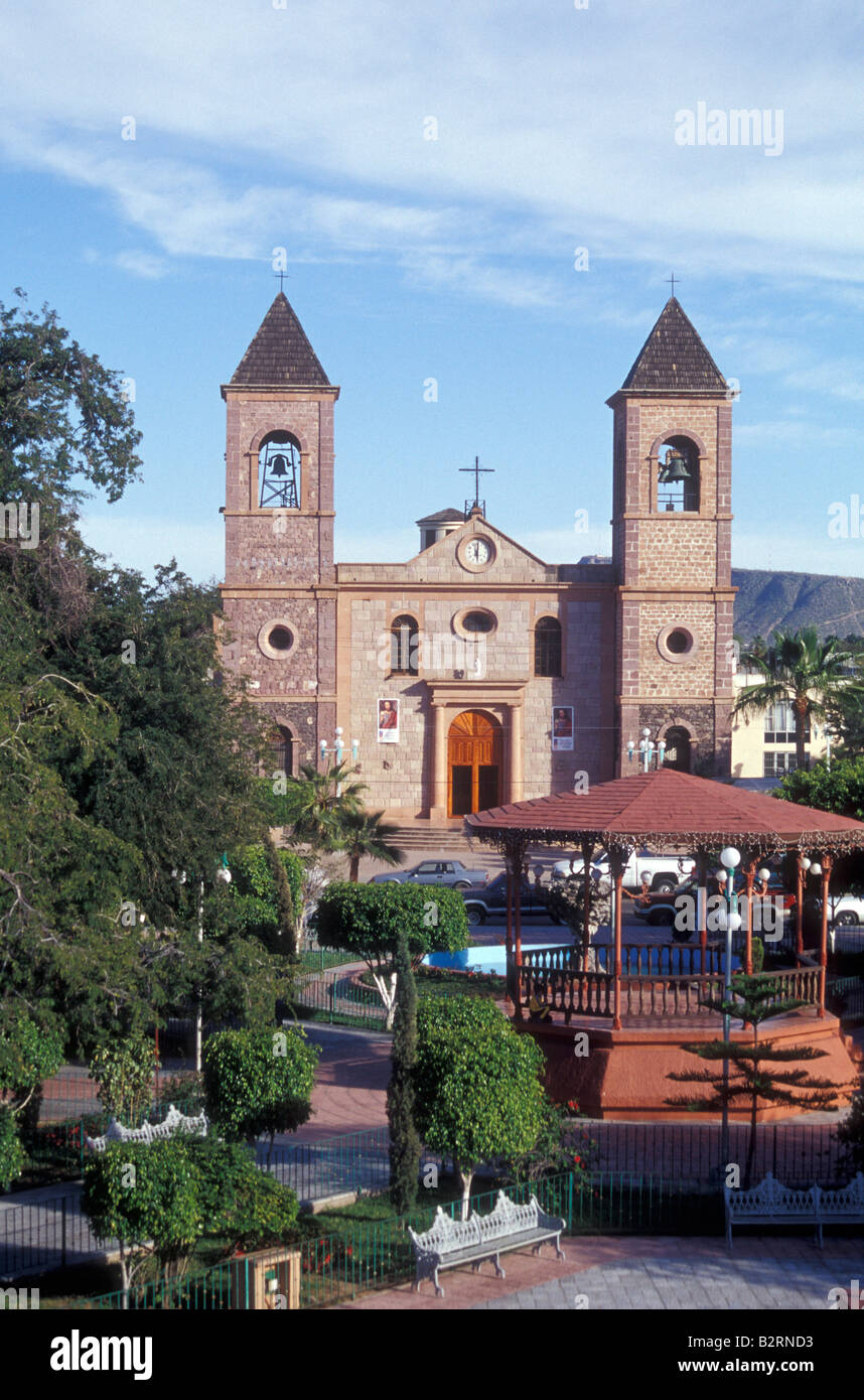 The main square and Catedral de Nuestra Senora de la Paz cathedral in La Paz, Baja California Sur, Mexico Stock Photo