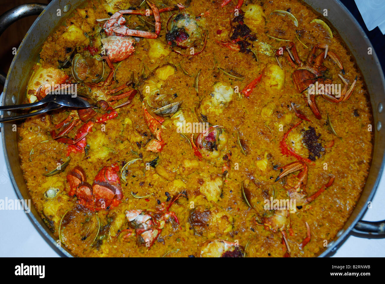 Fresh-cooked paella, Asturias, Spain Stock Photo