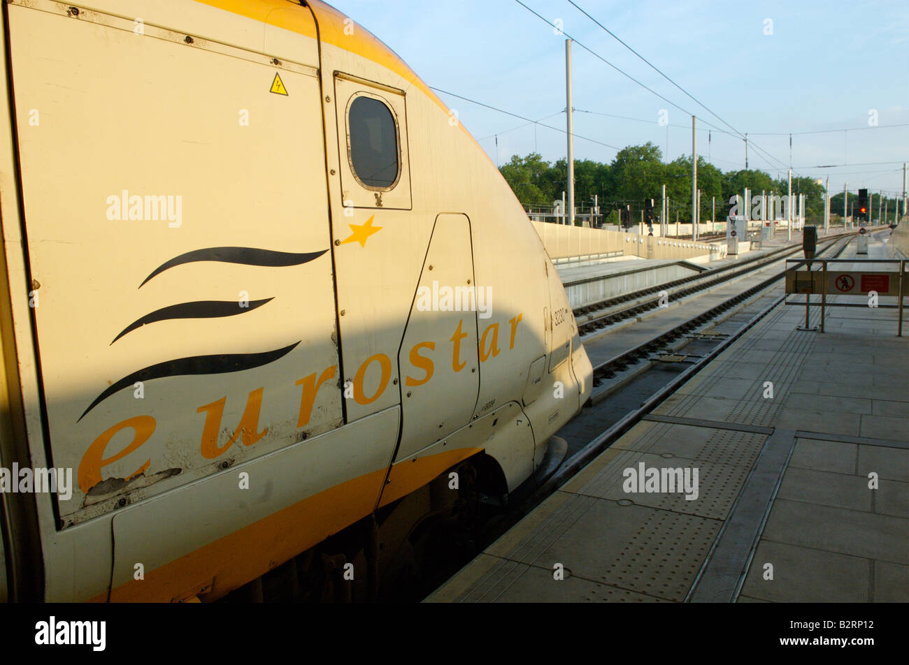 The Eurostar train waiting to depart from St Pancreas Station, London. Stock Photo