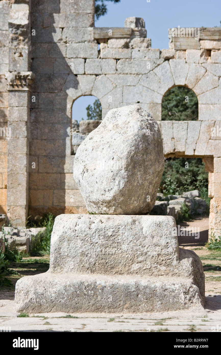 Remains of the Famous Pillar inside the Ruins at Saint Simeon in Syria Stock Photo