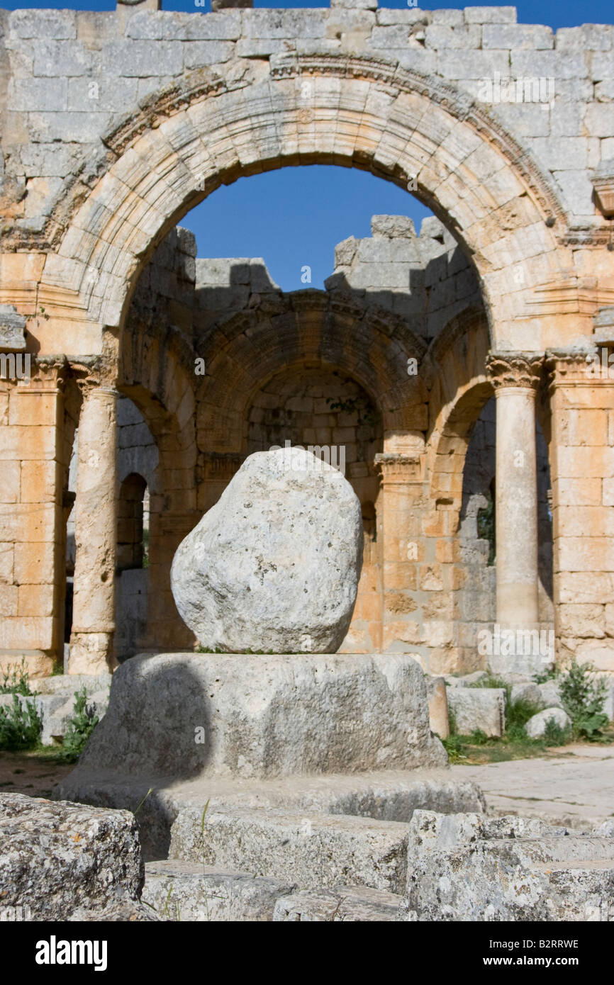 Remains of the Famous Pillar inside the Ruins at Saint Simeon in Syria Stock Photo