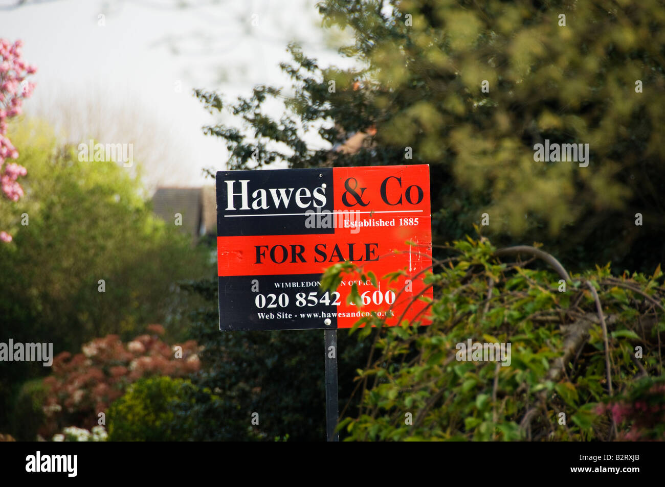 estate agent property for sale sign in leafy south london suburbs