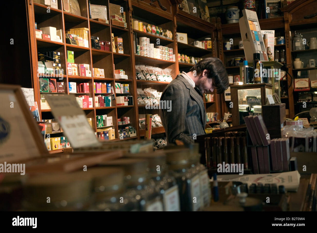 Interior of shop with jars and boxes of tobacco and cigars Old town San