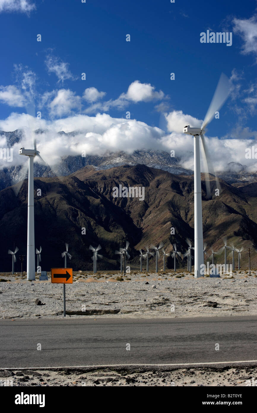 Turbines moving at Wind Farm near Palm Springs California USA Stock Photo