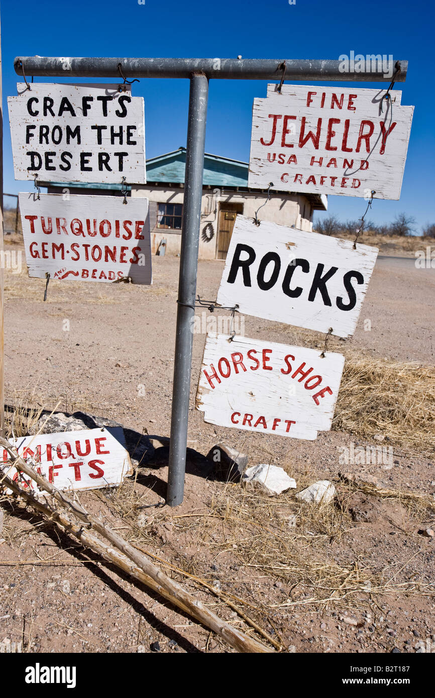 Sign advertising hand crafted crafts at Hachita New Mexico USA Stock Photo