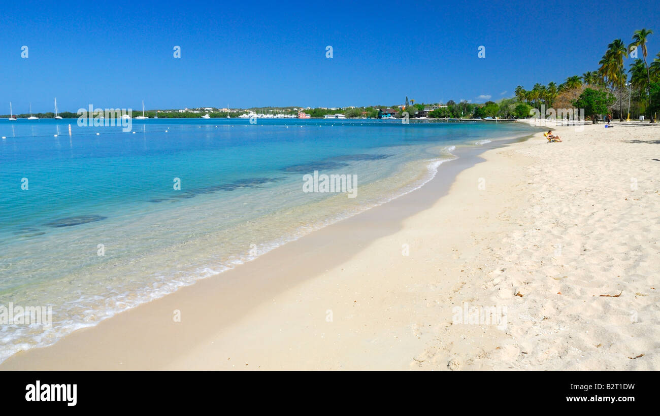 The beautiful white sand beach at the Boquerón Bay (Balneario of Boquerón) by the town of Boquerón, Puerto Rico. Stock Photo