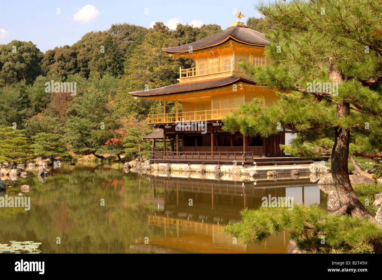 Phoenix on Kinkakuji Golden Temple and gardens and pond, Kyoto, Japan Stock Photo