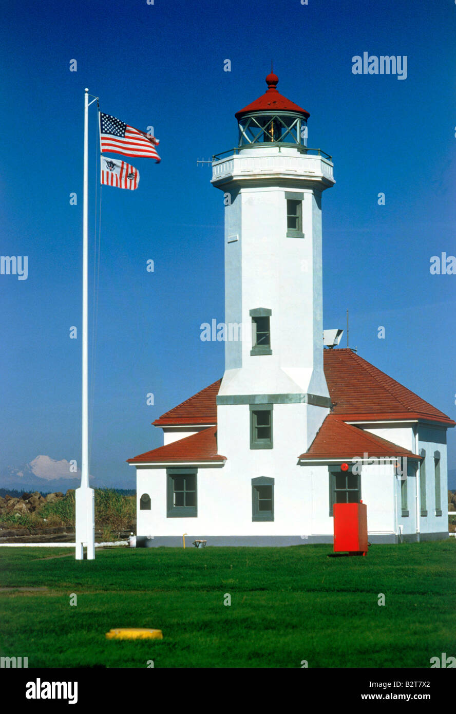 Point Wilson Lighthouse in Fort Worden State Park near Port Townsend, Washington USA Stock Photo