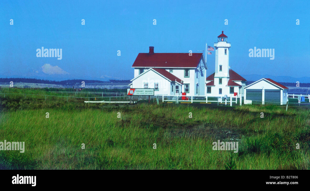 Point Wilson Lighthouse in Fort Worden State Park near Port Townsend, Washington USA Stock Photo