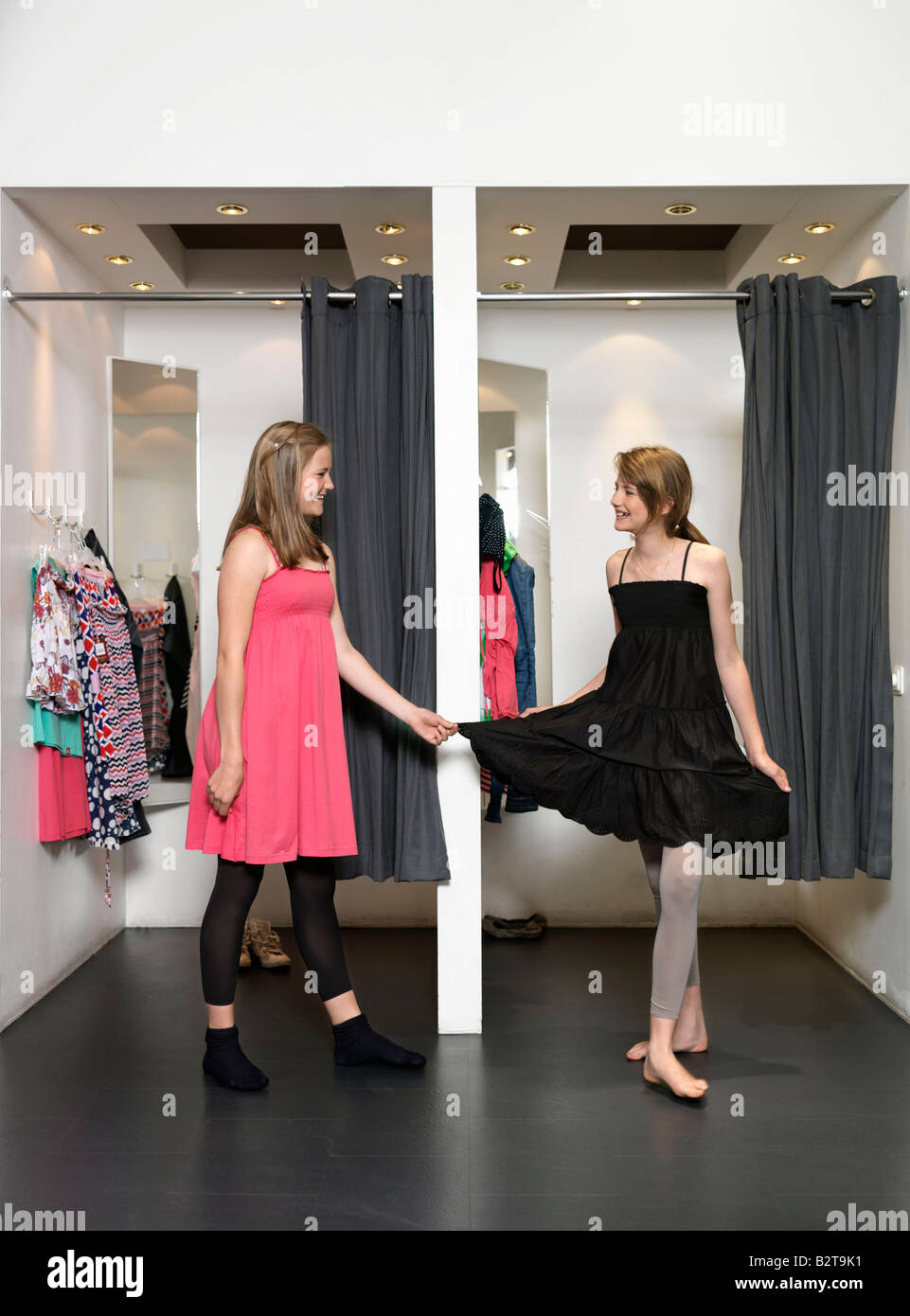 Two girls in dressing room Stock Photo