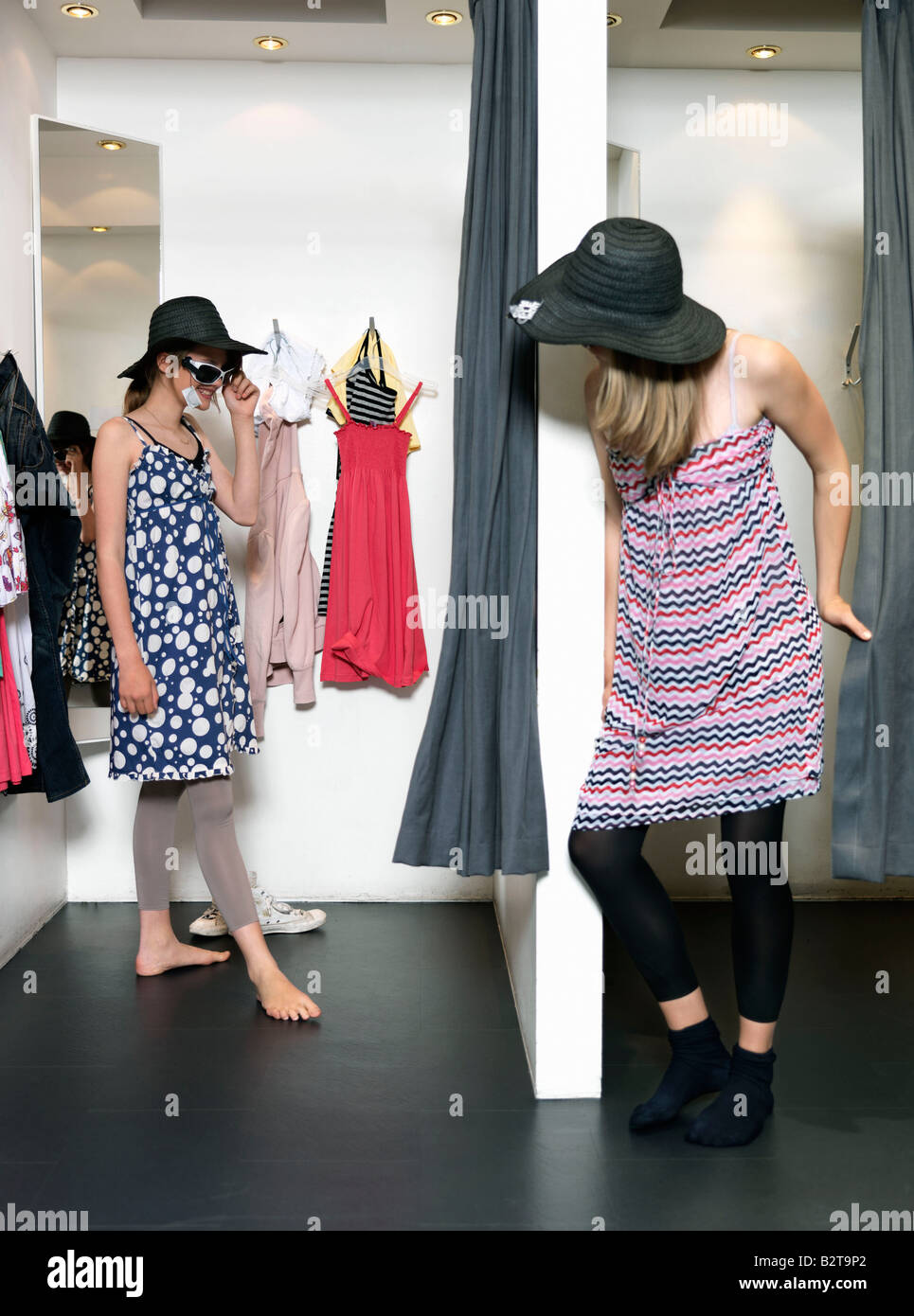 Two girls in dressing room Stock Photo