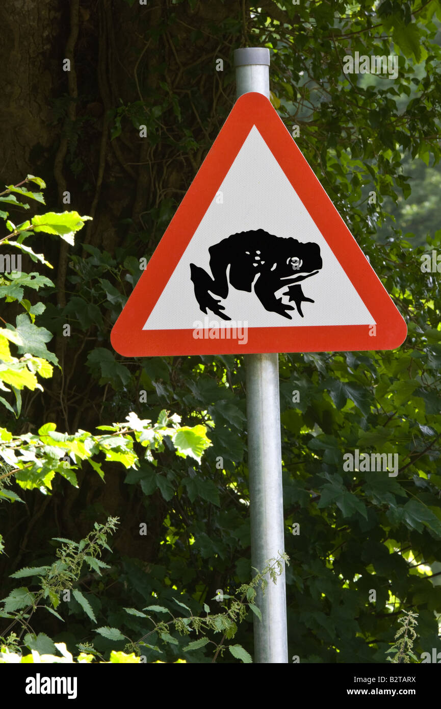 Frog crossing sign RSPB Conwy Nature Reserve Conwy North Wales UK Europe June Stock Photo