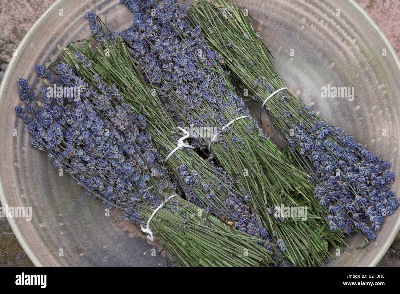 lavender bundles in bowl Stock Photo