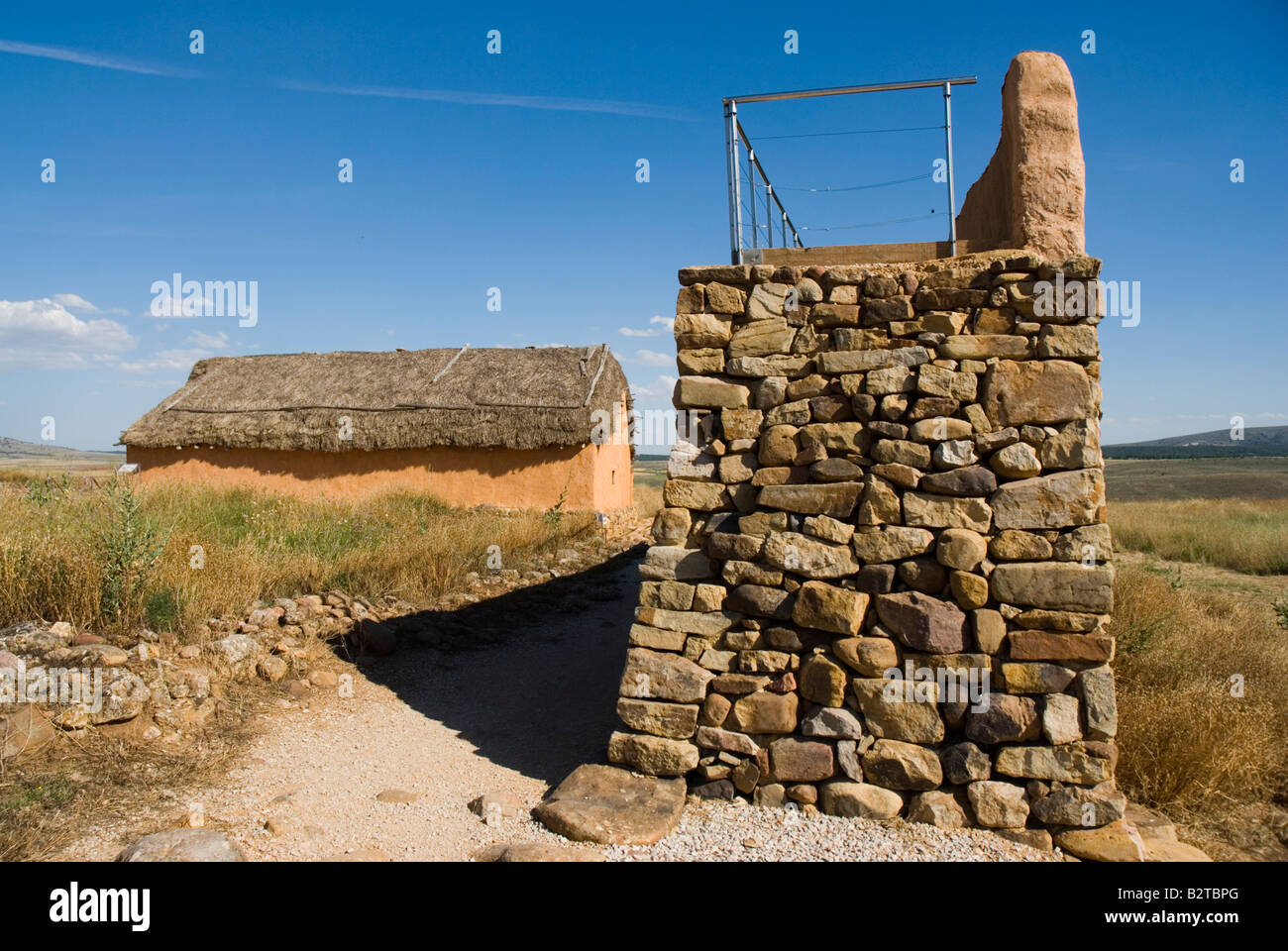 Reconstruction of walls in Ruins of NUMANTIA near Garray SORIA PROVINCE Castile and Leon region SPAIN Stock Photo