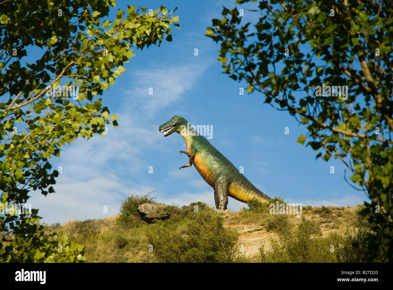 Replica of tarbosaurus dinosaur at Valdecevillo site in ENCISO La Rioja region Spain Stock Photo