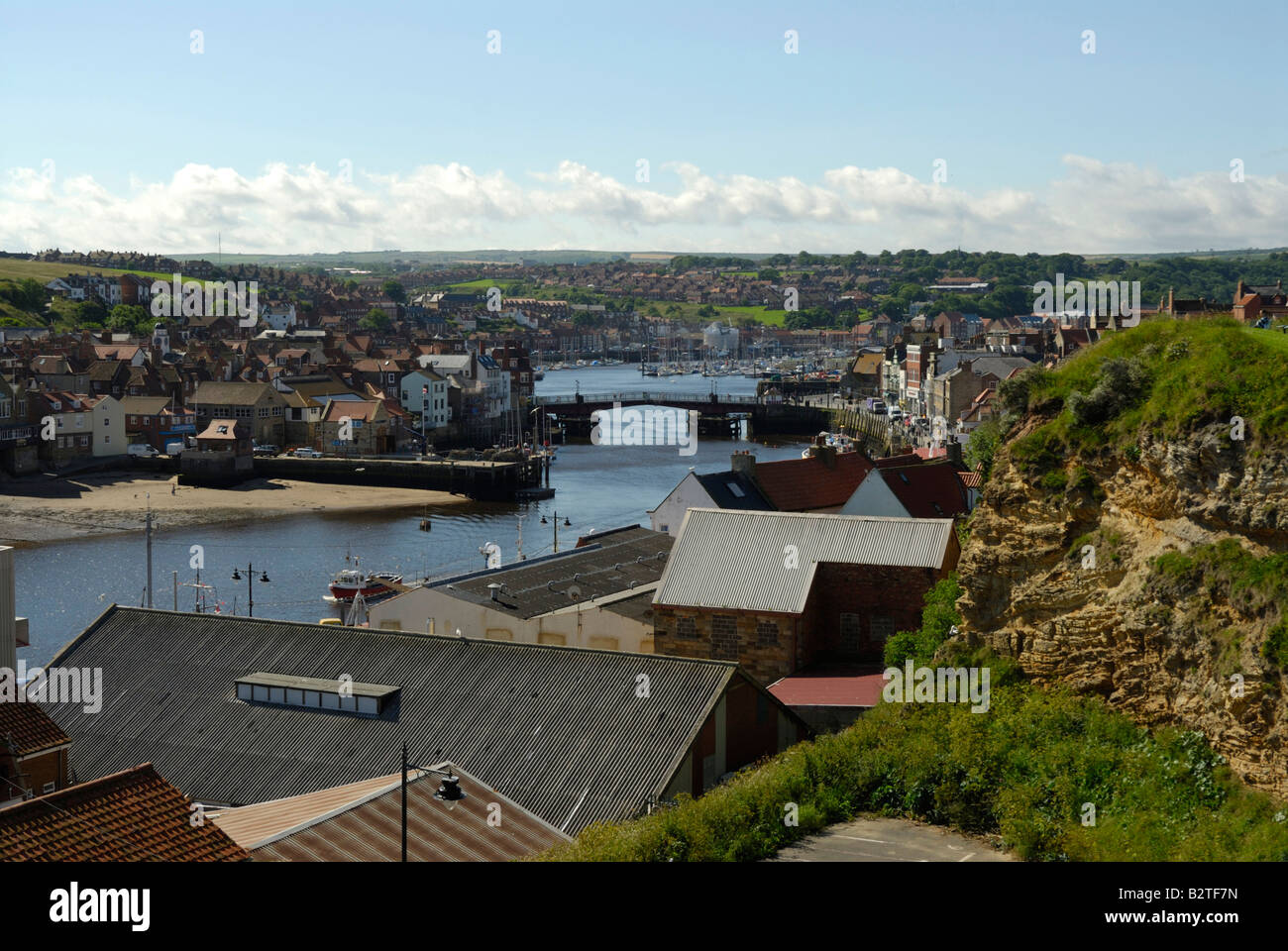 Whitby Harbour and river Esk. Stock Photo