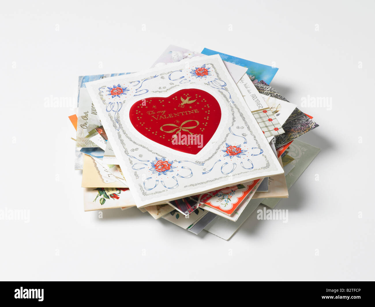 pile of old greetings cards Stock Photo