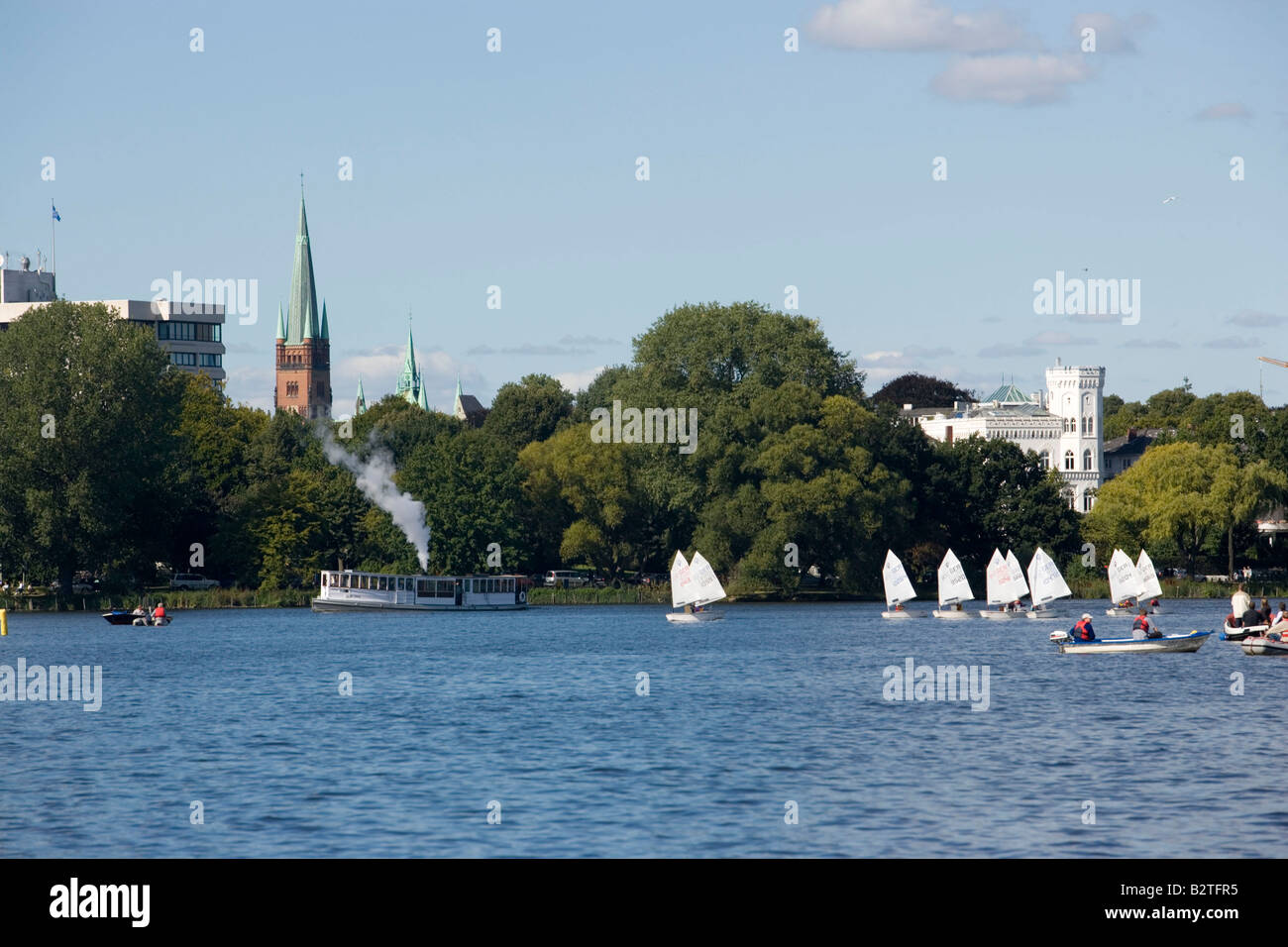 A lot of yawls on lake Alster, A lot of yawls on lake Alster, Hamburg, Germany Stock Photo