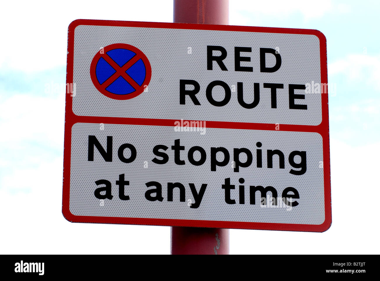 Red Route No stopping at any time sign, UK Stock Photo