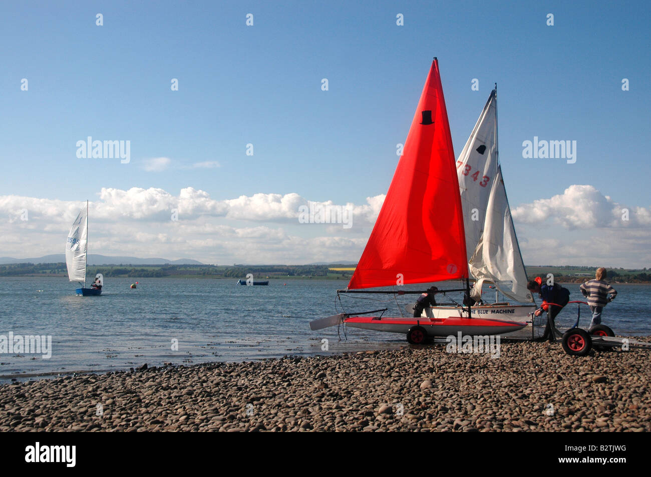 Boats / dinghies  prepare to sail - Montrose basin Stock Photo