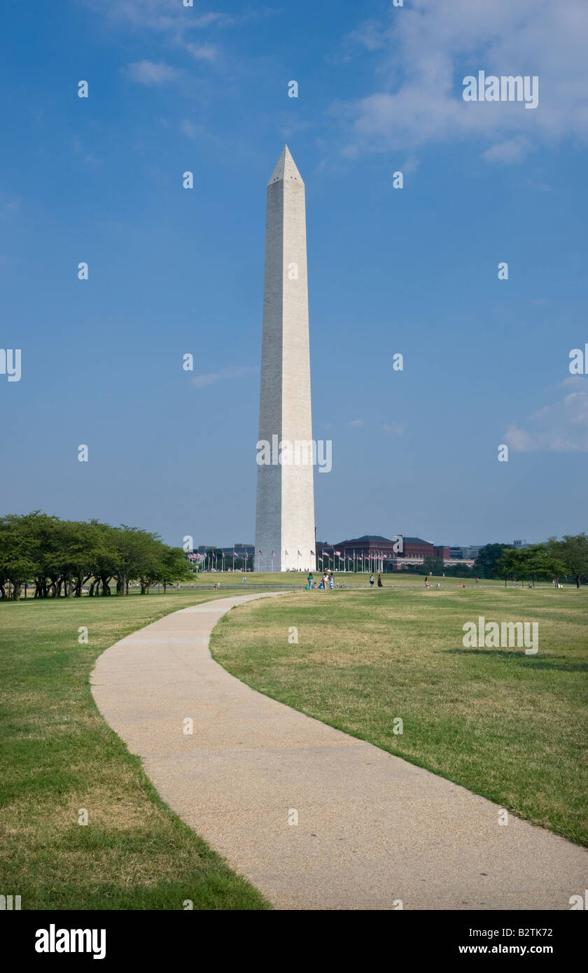 Washington Monument Memorial With Curved Path, Washington DC USA Stock Photo