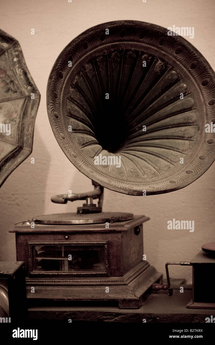 Antique phonograph exhibited in Rocsen Museum (Museo Polifacetico) in Nono, Cordoba, Argentina Stock Photo