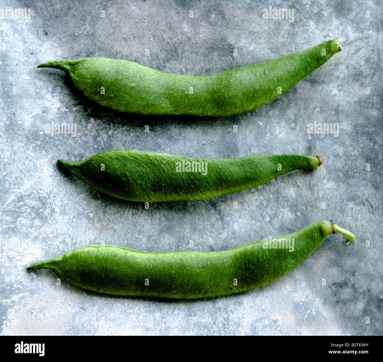 Runner Beans on a Metal Plate Stock Photo