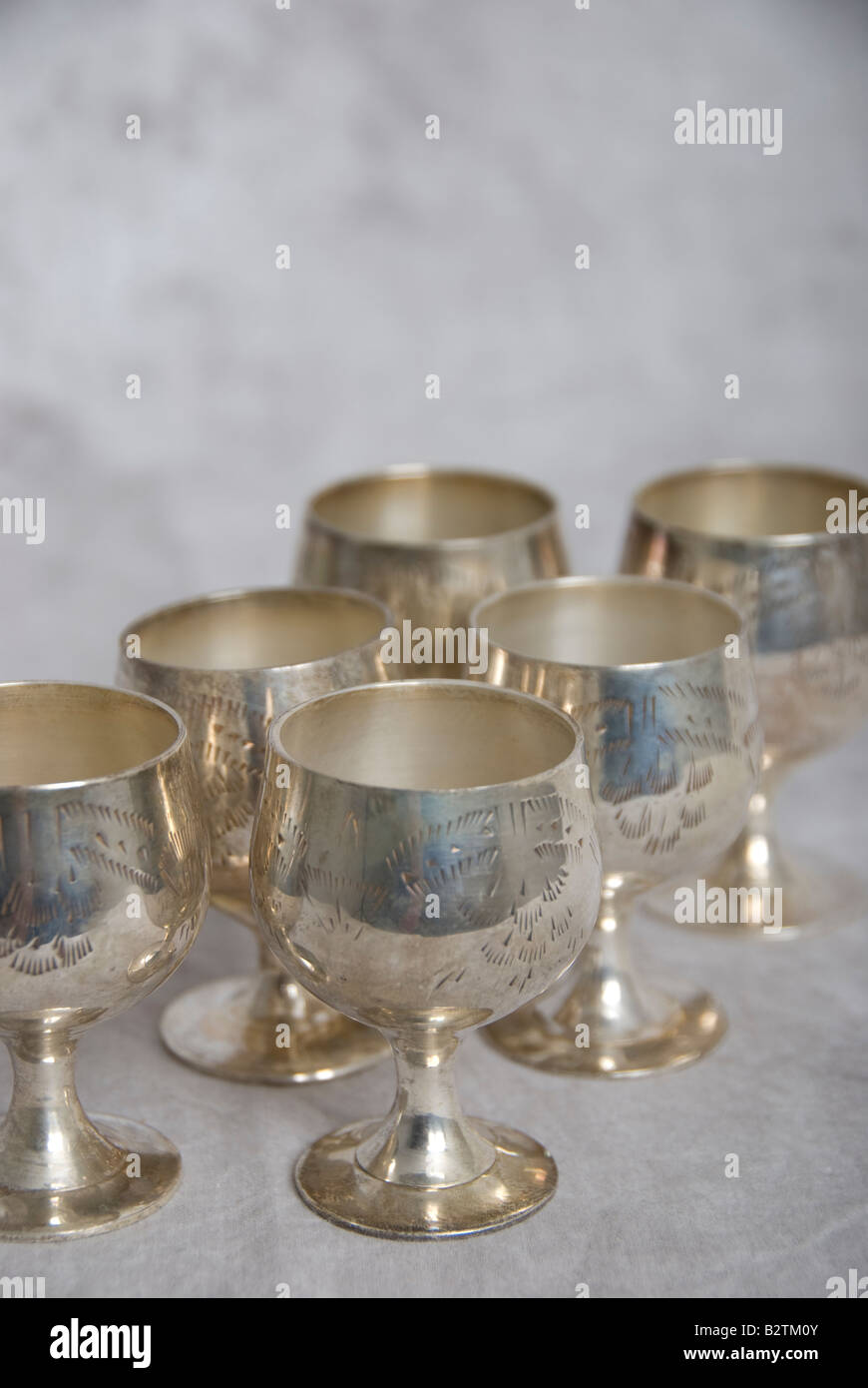 six silver goblets Stock Photo