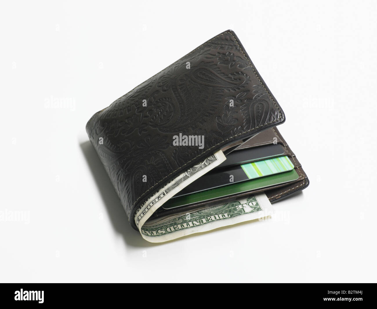 bulging wallet with American currency Stock Photo