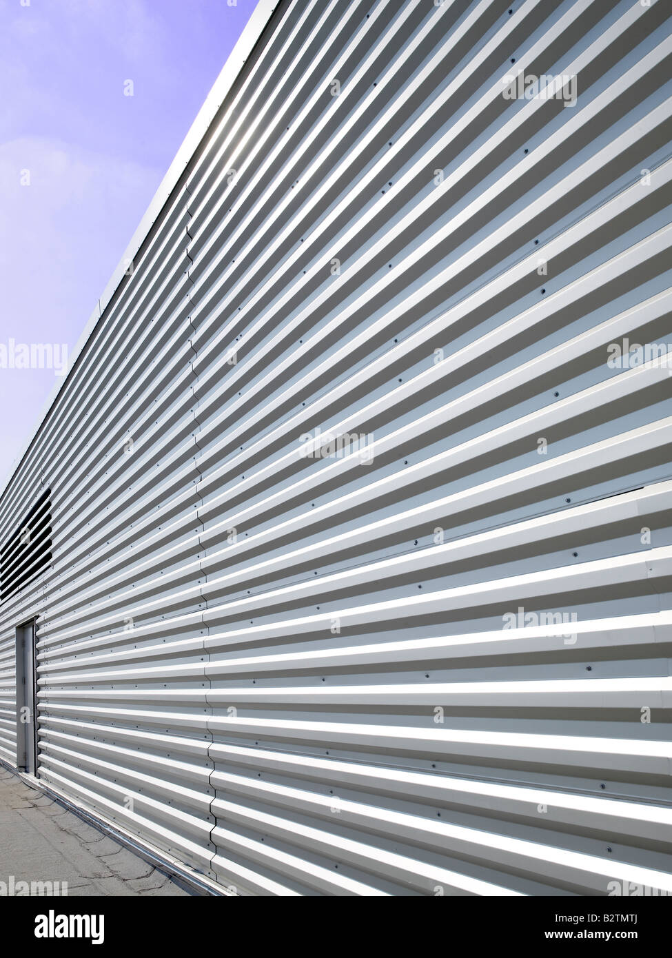 Corrugated Metal Wall Silver Shiny Building Stock Photo