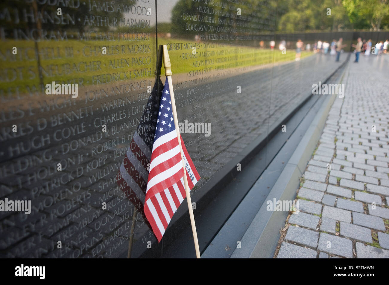 American Flag Vietnam War Memorial Washington DC USA Stock Photo