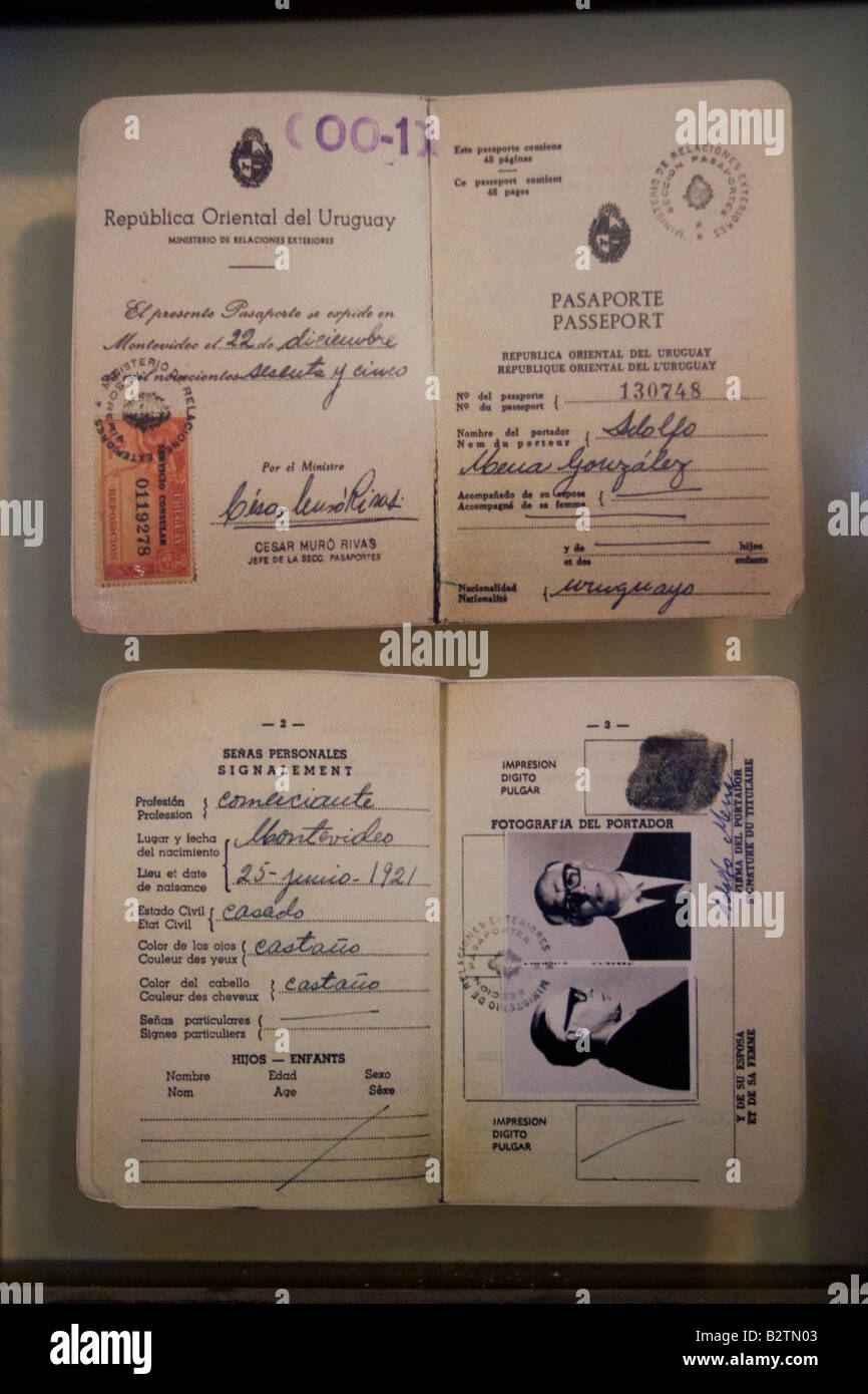 Fake passport used by Ernesto Che Guevara exhibited in the Casa Museo Museum in Alta Gracia, Cordoba, Argentina Stock Photo