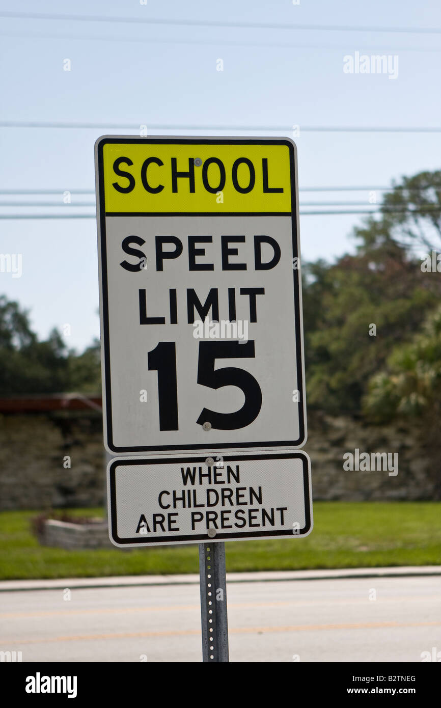 School Zone Warning Sign Stock Photo