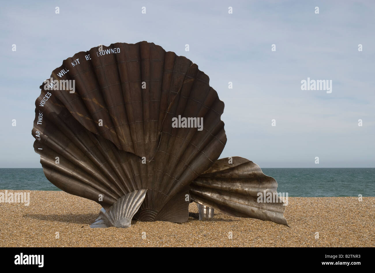 Scallop shell memorial to Benjamin Britten Aldeburgh beach Suffolk East ...