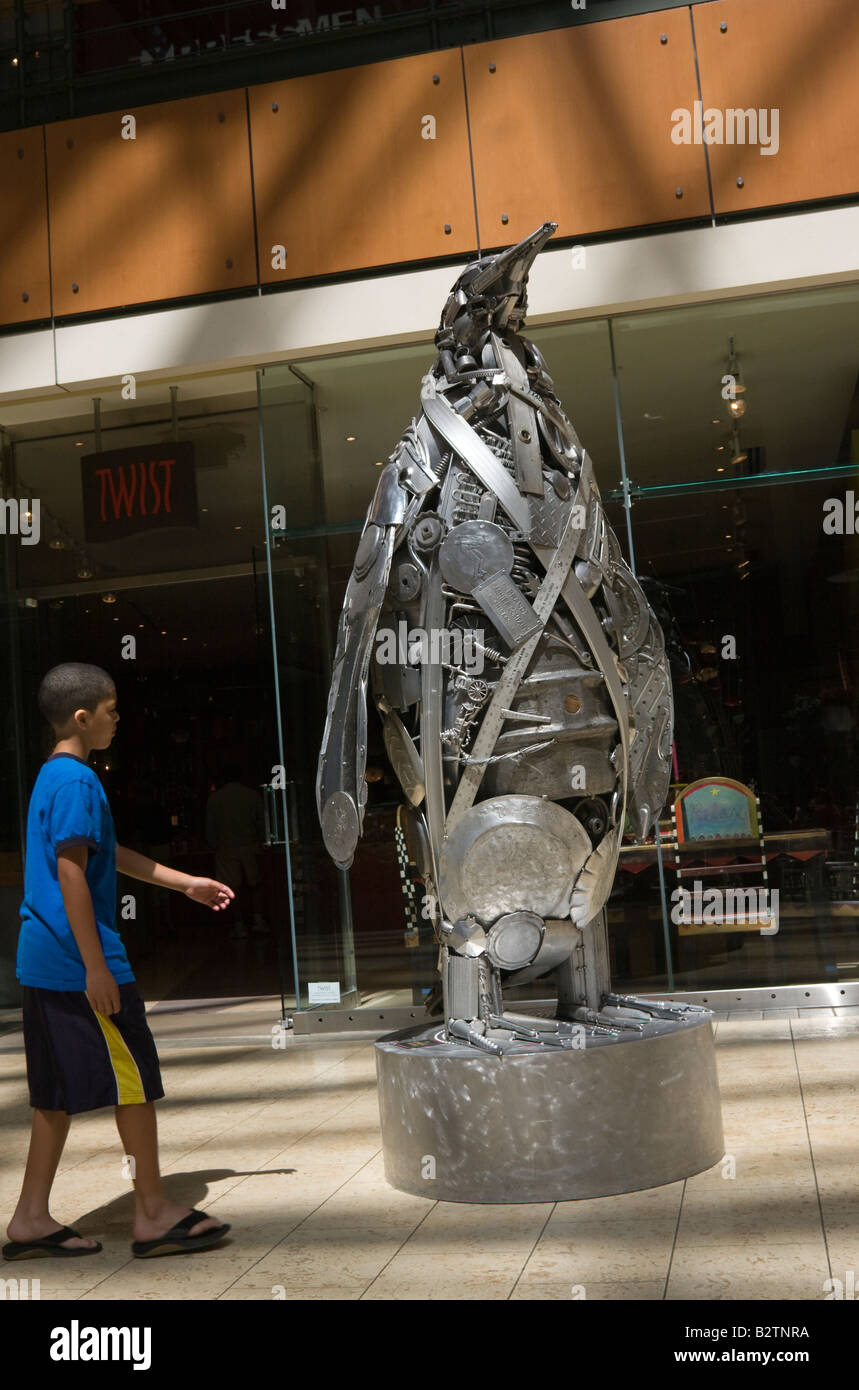 Mechanical penguin statue in Pacific Place shopping center city of