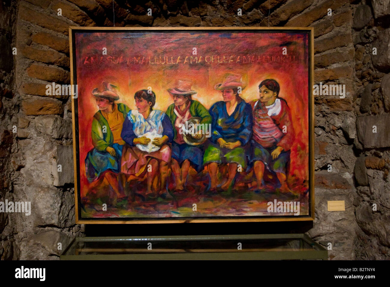 Painting of indigenous women exhibited inside the ancient Jesuit crypt in Cordoba, Argentina Stock Photo