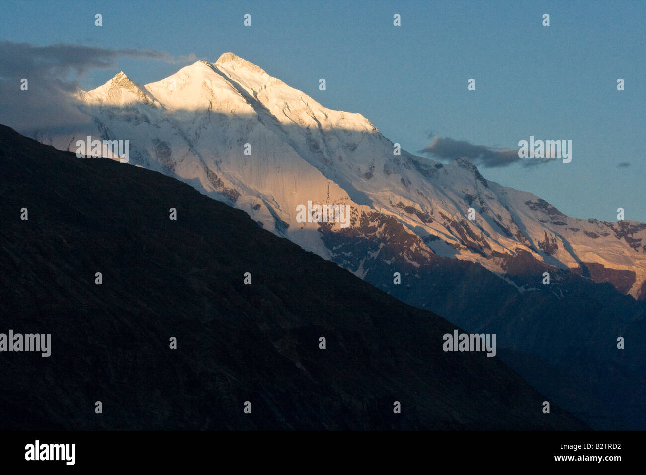 Mount Rakaposhi Across the Hunza Valley from Karimabad in Northern Pakistan Stock Photo